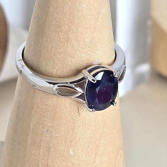 Natural Blue Sapphire 925 Sterling Silver Ring Sz 9 - Picture 3 of 10